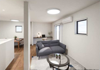 LDKスペースが約18帖あり、カウンター式のキッチンがありますので、お子様がいらっしゃるご家庭でも安心の使いやすい間取りです。
※CG完成イメージです。