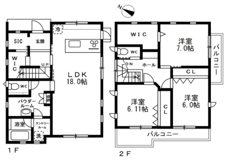 家族みんながゆったり寛げる贅沢な大空間LDK。2階には全居室6帖以上＋収納付と十分な広さを確保。