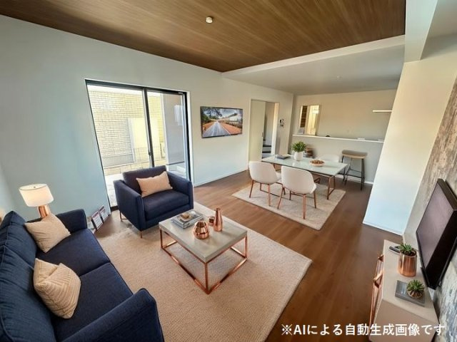 ※家具はAIによる自動生成画像です
リビングへつながるドアを開くとすぐに開放的なリビングがございます