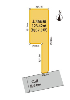 価格:1,820万円 土地面積:約123.42㎡（37.33坪） 南道路・更地